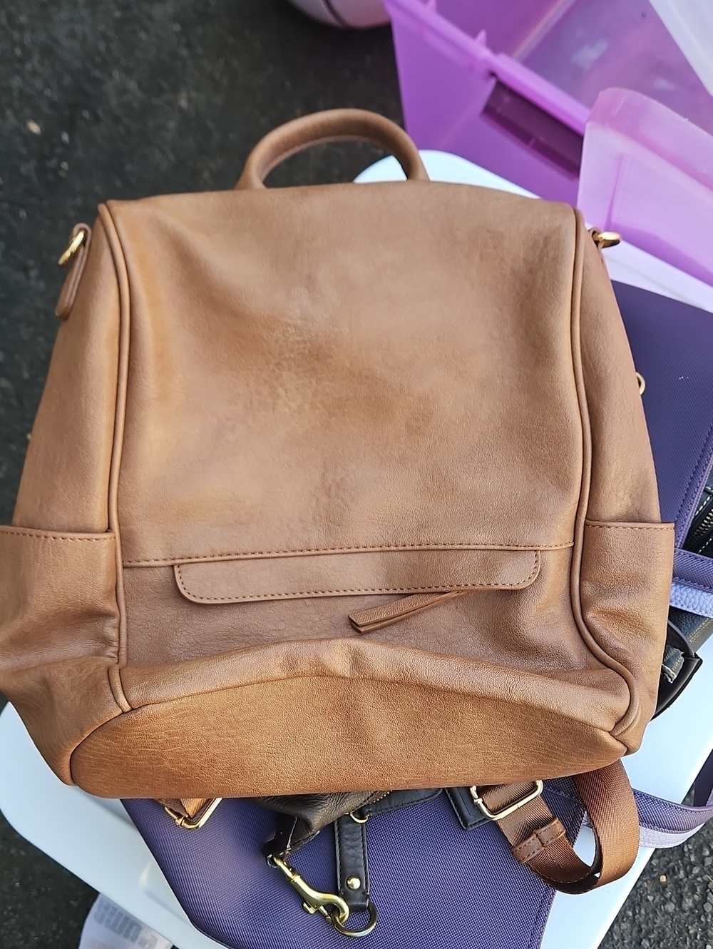 Women's Tan Faux Leather Backpack - Unbranded